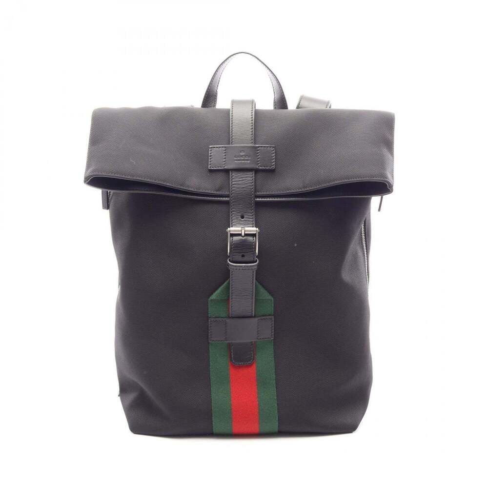 Gucci Sherry Line Backpack/Handbag, Leather and Nylon Canvas, Men's, Black/Mu...